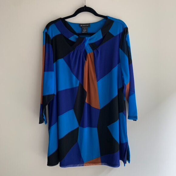 INC International Women’s Top y2k 2000s Concepts Draped Plus Size 3X Blue Print - Picture 5 of 11